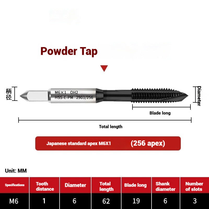 1101-OST High Speed Steel Powder Tap Japanese Standard Apex Screw Point Spiral Powder Metallurgy Tapping Coated Tap Shandong Denso Pricision Tools Co.,Ltd.